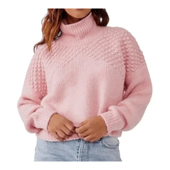 Free People Bradley Sweater Womens S Bubblegum Pink Crop Boxy Boho NWT $128 - Picture 1 of 9